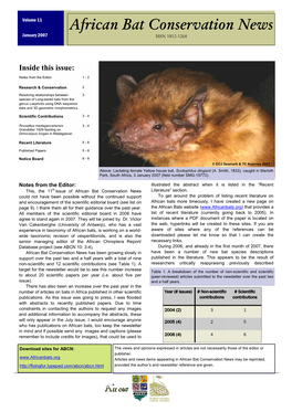 African Bat Conservation News January 2007 ISSN 1812-1268