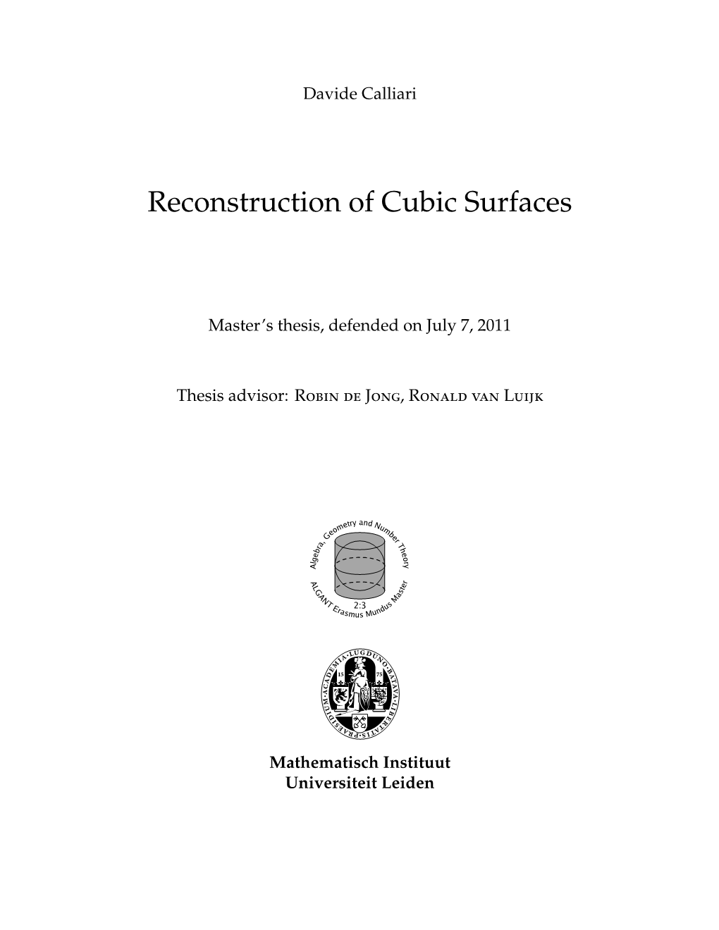 Reconstruction of Cubic Surfaces