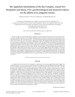 The Appledore Island Pluton of the Rye Complex, Coastal New Hampshire and Maine, USA: Geochronological and Chemical Evidence for the Affinity of an Enigmatic Terrane