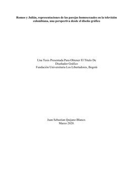 Romeo Y Julián, Representaciones De Las Parejas Homosexuales En La Televisión Colombiana, Una Perspectiva Desde El Diseño Gráfico