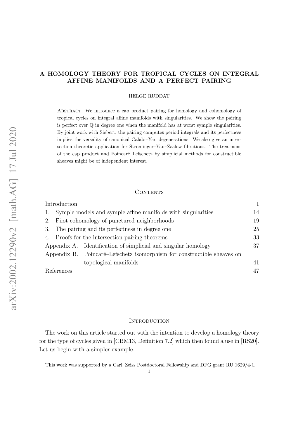 A Homology Theory for Tropical Cycles on Integral Affine Manifolds and a Perfect Pairing