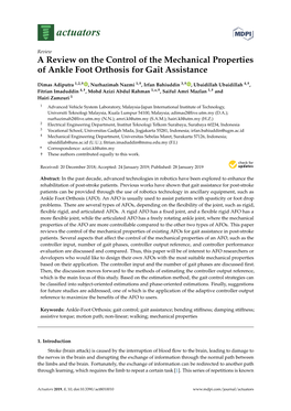 A Review on the Control of the Mechanical Properties of Ankle Foot Orthosis for Gait Assistance