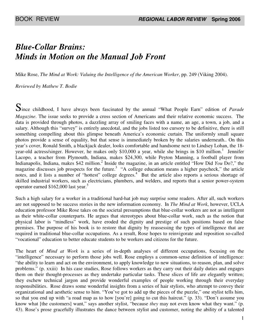 Blue-Collar Brains: Minds in Motion on the Manual Job Front