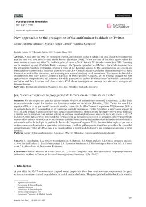 New Approaches to the Propagation of the Antifeminist Backlash on Twitter Miren Gutiérrez Almazor1, Maria J