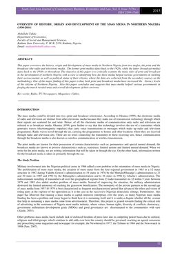 Overview of History, Origin and Development of the Mass Media in Northern Nigeria (1930-2014)