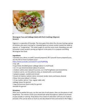Nicaraguan Yuca and Cabbage Salad with Pork Cracklings (Vigoron) Serves 8