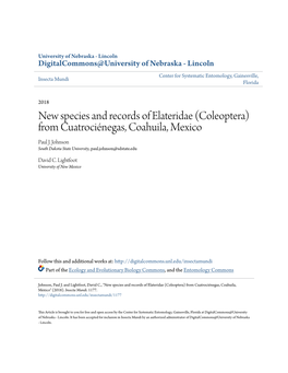 New Species and Records of Elateridae (Coleoptera) from Cuatrociénegas, Coahuila, Mexico Paul J