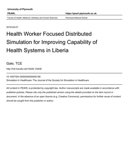 Health Worker Focused Distributed Simulation for Improving Capability of Health Systems in Liberia