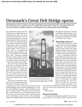 Denmark's Great Belt Bridge Opens
