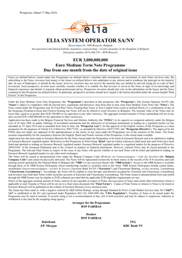 Elia System Operator Sa/Nv