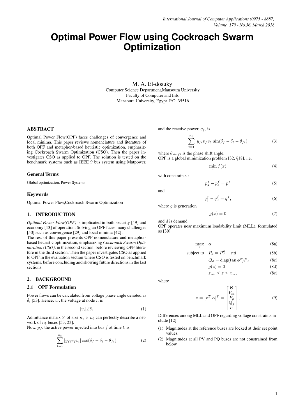 Optimal Power Flow Using Cockroach Swarm Optimization