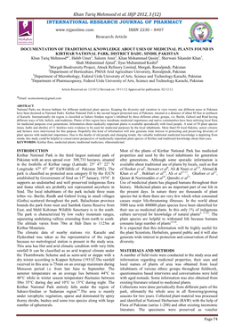 Khan Tariq Mehmood Et Al. IRJP 2012, 3 (12) INTERNATIONAL RESEARCH JOURNAL of PHARMACY ISSN 2230 – 8407 Research Article