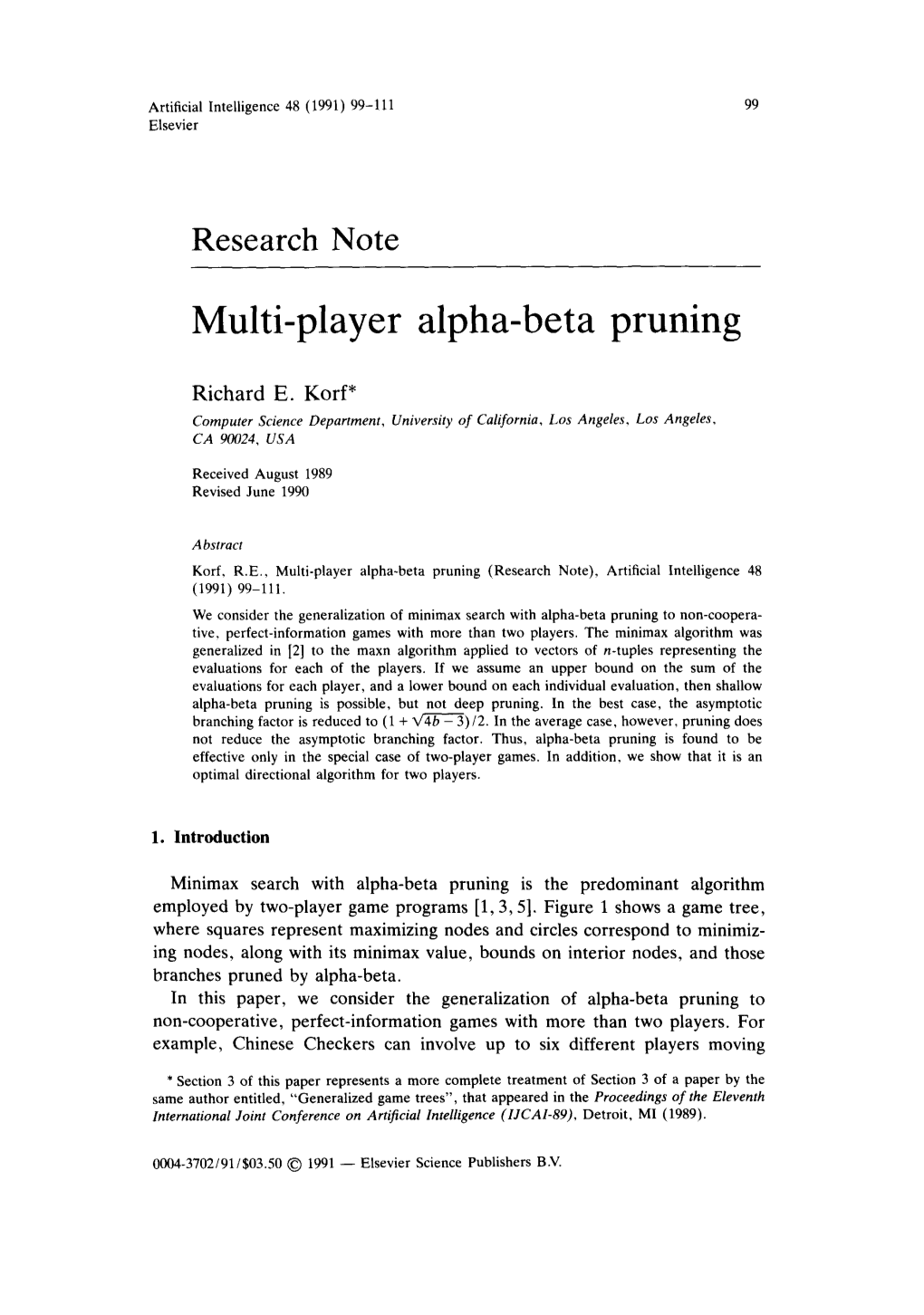 Multi-Player Alpha-Beta Pruning