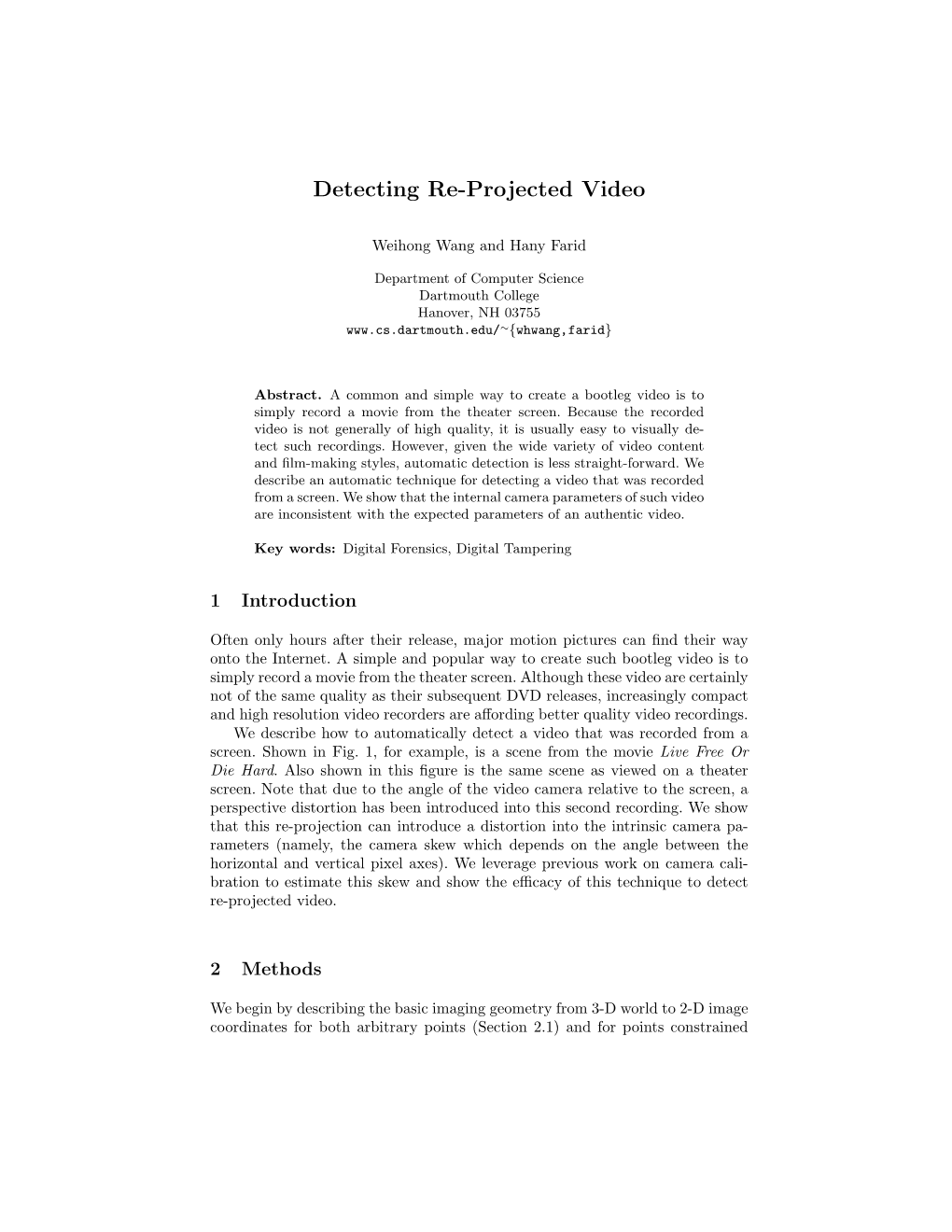 Detecting Re-Projected Video