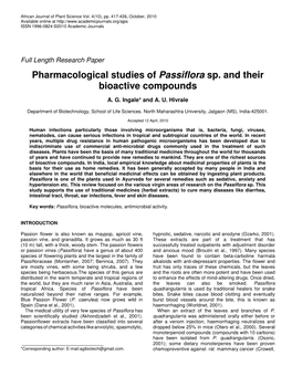 Pharmacological Studies of Passiflora Sp. and Their Bioactive Compounds