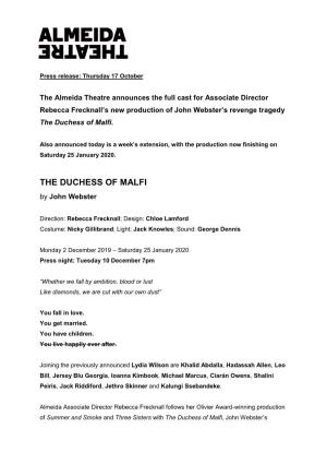 The Duchess of Malfi Full Cast Announced