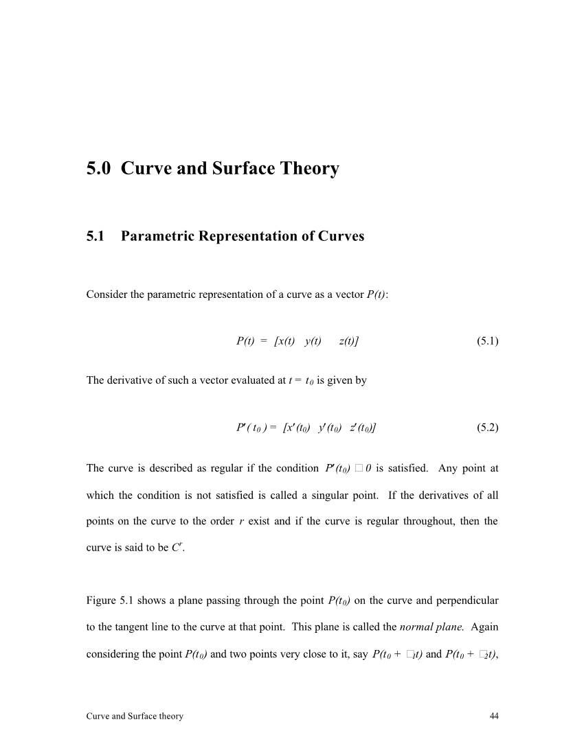 5.0 Curve and Surface Theory