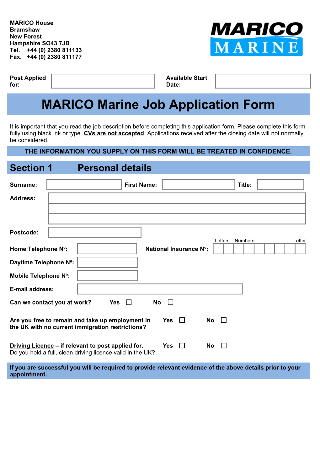 Job Application Form Template s6