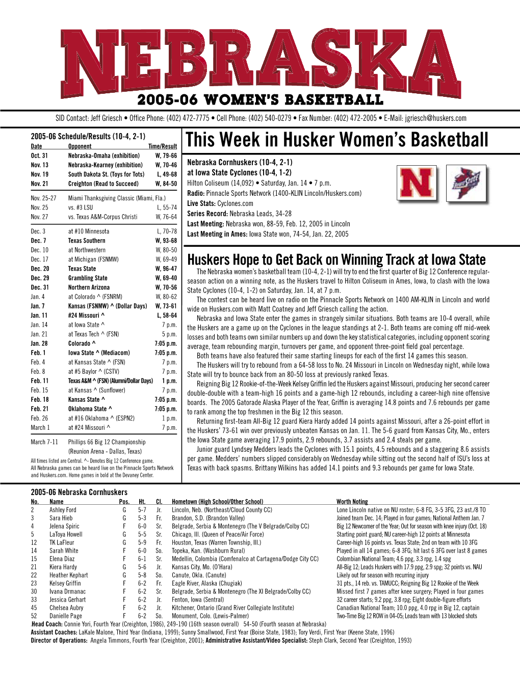 This Week in Husker Women's Basketball