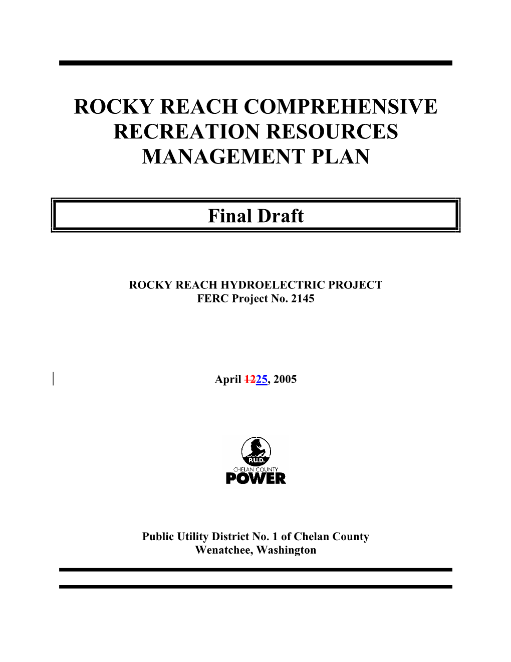 Rocky Reach Comprehensive Recreation Resources Management Plan