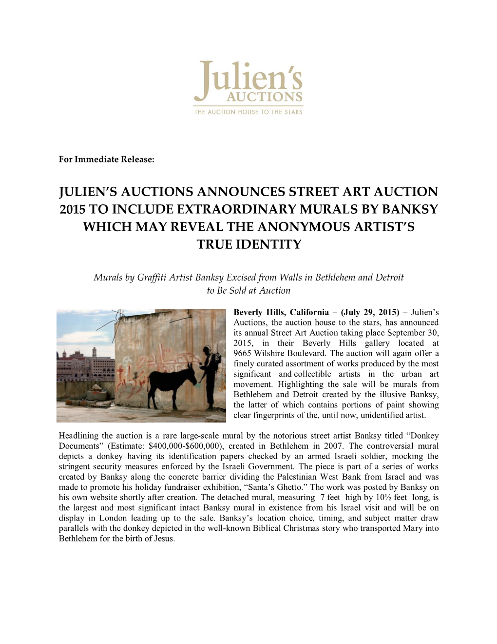 Julien's Auctions Announces Street Art Auction 2015 To