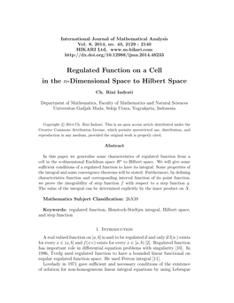 Regulated Function on a Cell in the N-Dimensional Space to Hilbert Space