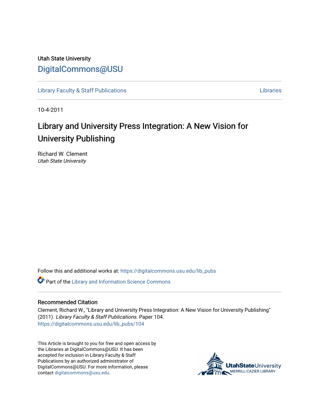 Library and University Press Integration: a New Vision for University Publishing