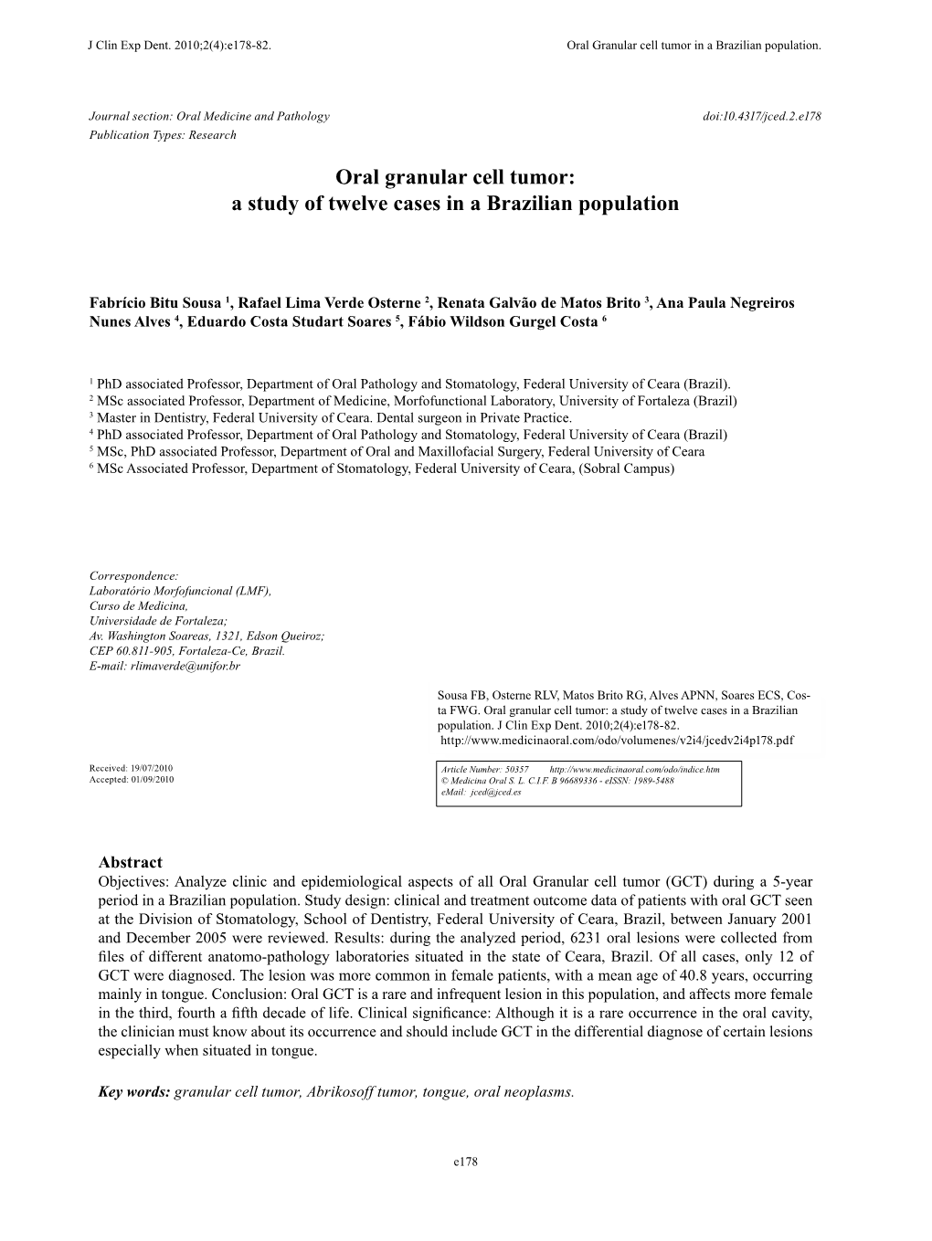 Oral Granular Cell Tumor in a Brazilian Population