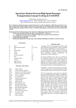 Spaceliner Rocket-Powered High-Speed Passenger Transportation Concept Evolving in FAST20XX