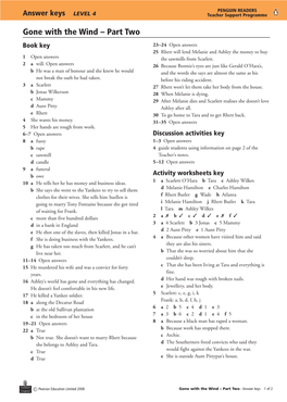 Gone with the Wind – Part Two Book Key 23–24 Open Answers 25 Rhett Will Lend Melanie and Ashley the Money to Buy 1 Open Answers the Sawmills from Scarlett