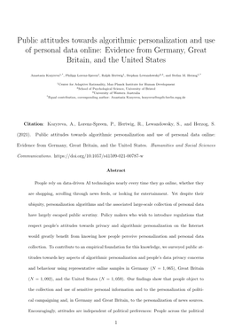 Public Attitudes Towards Algorithmic Personalization and Use of Personal Data Online: Evidence from Germany, Great Britain, and the United States