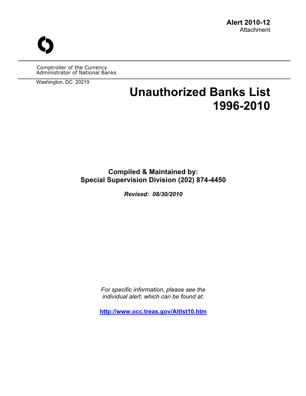 Unauthorized Banks List 1996-2010