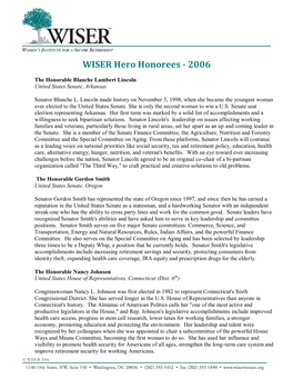 WISER Hero Honorees - 2006