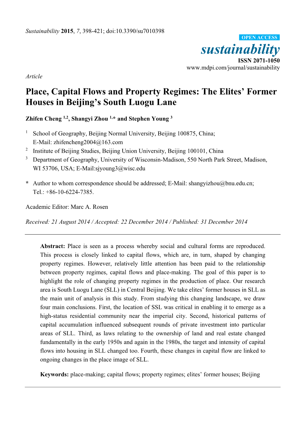 Place, Capital Flows and Property Regimes: the Elites' Former