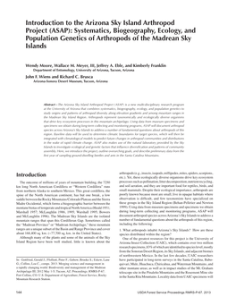 Introduction to the Arizona Sky Island Arthropod Project (ASAP): Systematics, Biogeography, Ecology, and Population Genetics of Arthropods of the Madrean Sky Islands