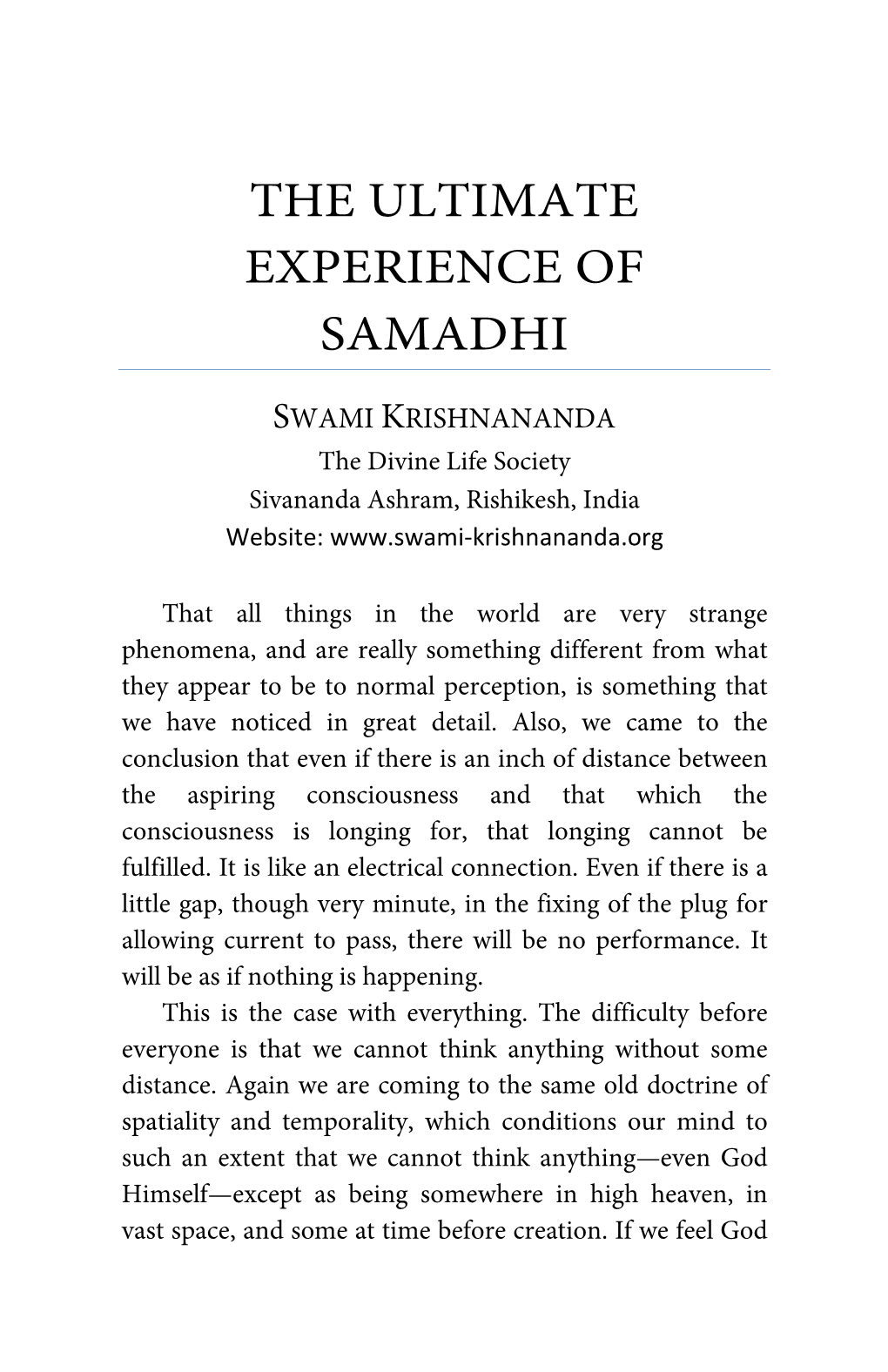The Ultimate Experience of Samadhi