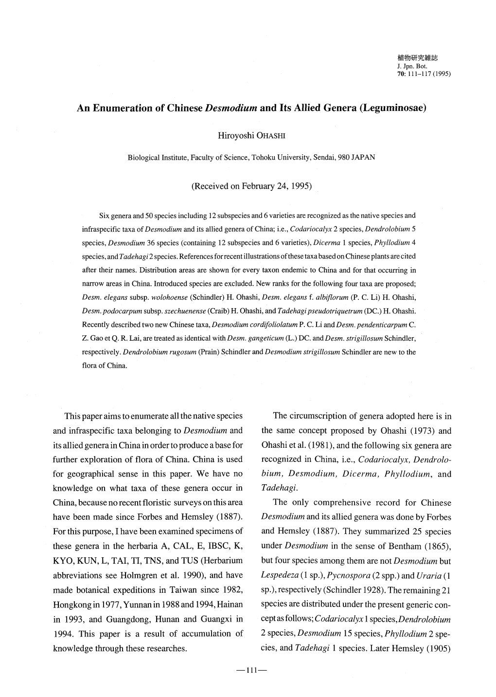 An Enumeration of Chinese Desmodium and Its Allied Genera (Leguminosae)