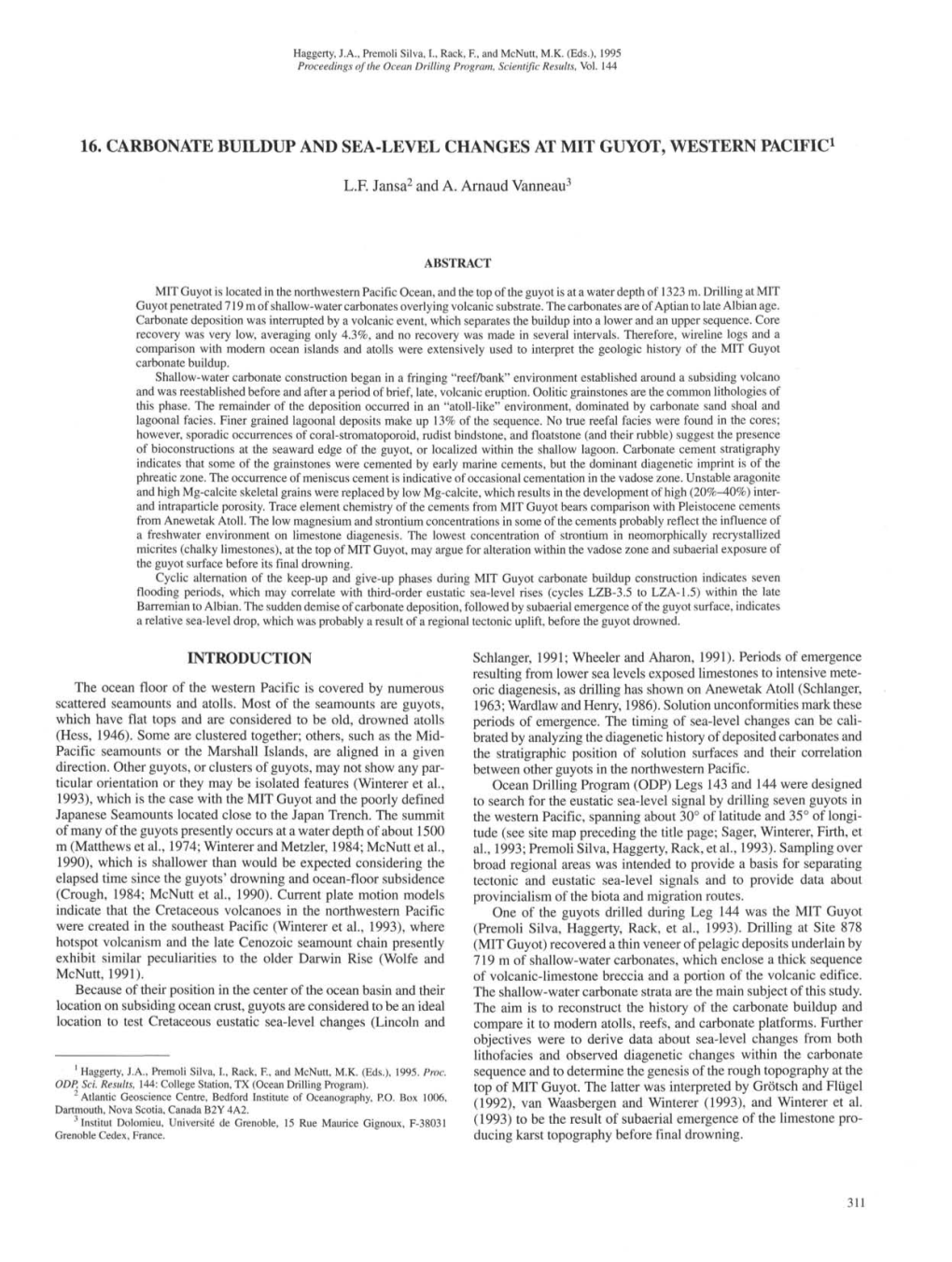 16. Carbonate Buildup and Sea-Level Changes at Mit Guyot, Western Pacific1