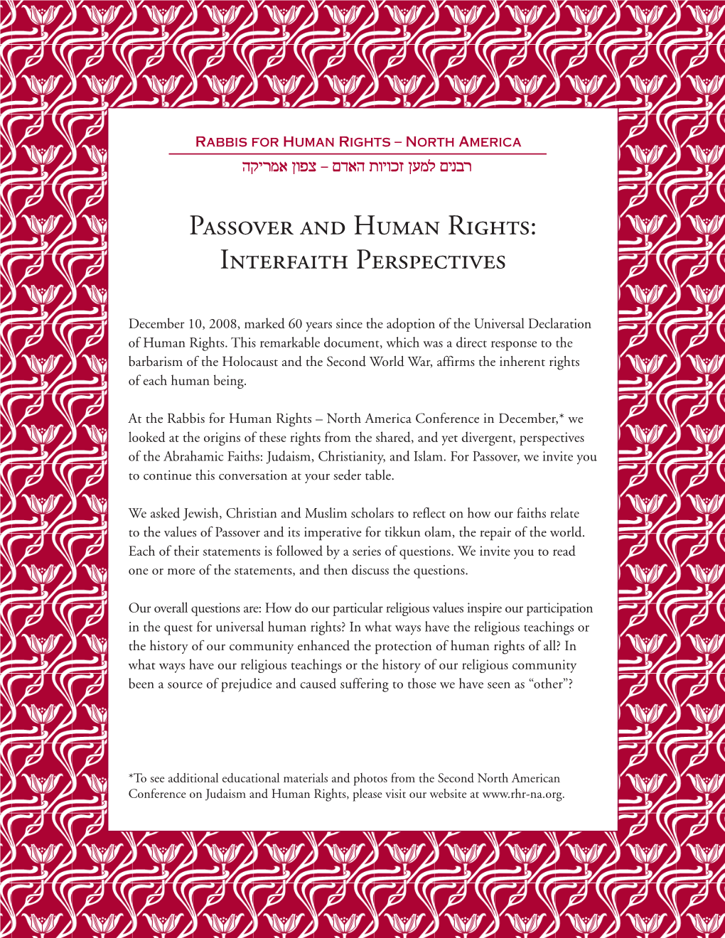 Passover and Human Rights: Interfaith Perspectives