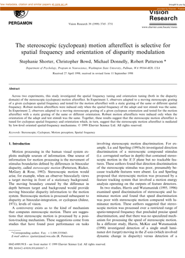 The Stereoscopic (Cyclopean) Motion Aftereffect Is Selective for Spatial Frequency and Orientation of Disparity Modulation