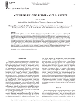 Measuring Fielding Performance in Cricket