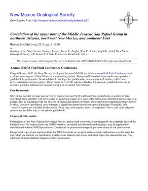 Correlation of the Upper Part of the Middle Jurassic San Rafael Group in Northeast Arizona, Northwest New Mexico, and Southeast Utah Robert B