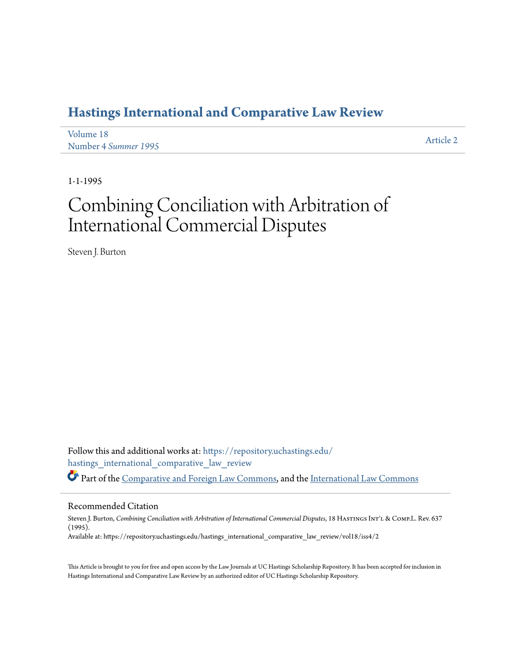 Combining Conciliation with Arbitration of International Commercial Disputes Steven J