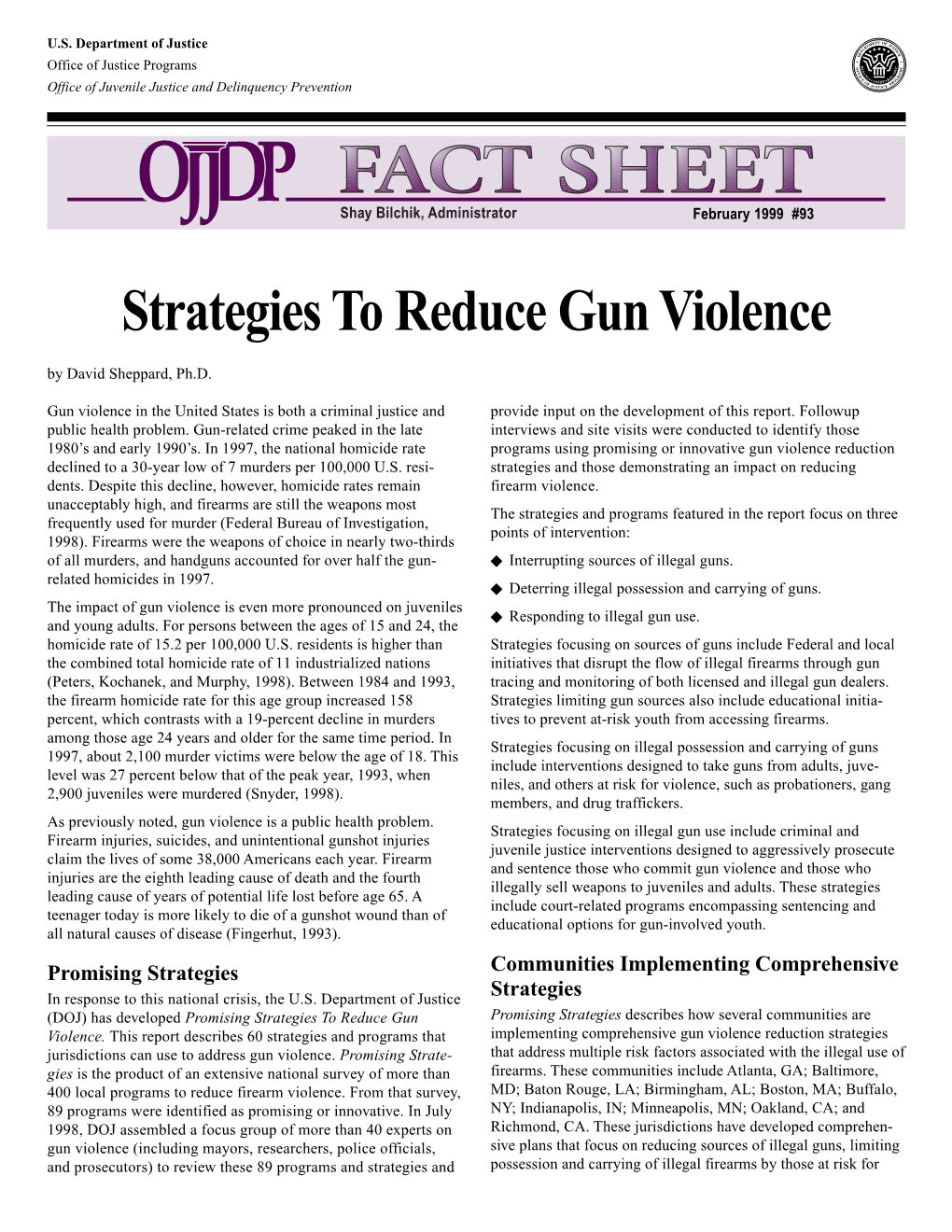Strategies to Reduce Gun Violence by David Sheppard, Ph.D