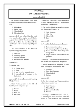 MEDIEVAL INDIA Answer Booklet