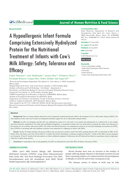 A Hypoallergenic Infant Formula Comprising Extensively Hydrolyzed