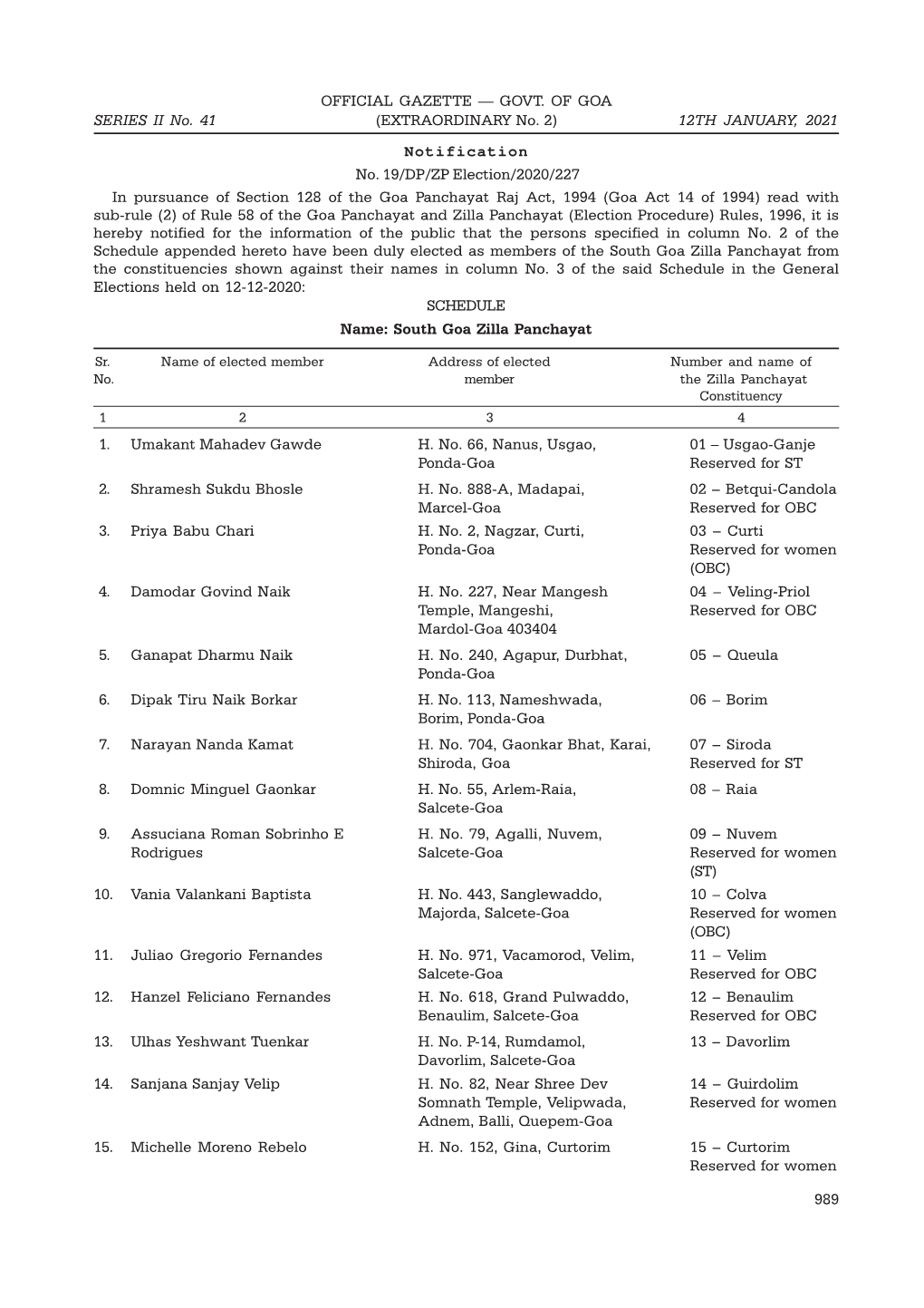 OFFICIAL GAZETTE — GOVT. of GOA SERIES II No. 41 (EXTRAORDINARY No