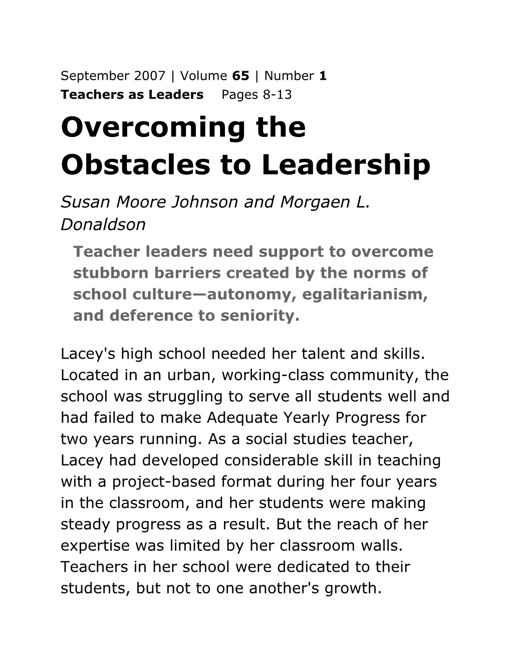 Overcoming the Obstacles to Leadership