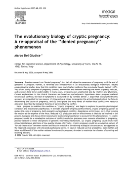 The Evolutionary Biology of Cryptic Pregnancy: a Re-Appraisal of the ‘‘Denied Pregnancy’’ Phenomenon