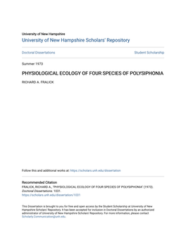Physiological Ecology of Four Species of Polysiphonia